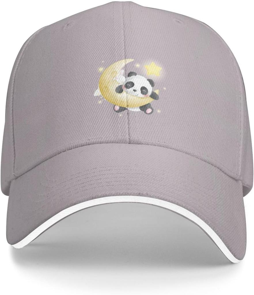 Cute Panda Sleeping on Moon Graphic Baseball Cap Adjustable Polyester Sun Protection Casual Unisex Hat