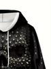 Men'S Stylish Hooded Sweatshirt, Unisex 3D Skull Print Hoodie - Black Streetwear Pullover with Drawstring, Made of Knit Fabric, Halloween-Themed