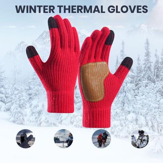 Winter Touchscreen Gloves Men Women Warm Knitted Gloves with Anti-Slip Palm Thickened Thermal Gloves for Outdoor Cycling Daily Outings