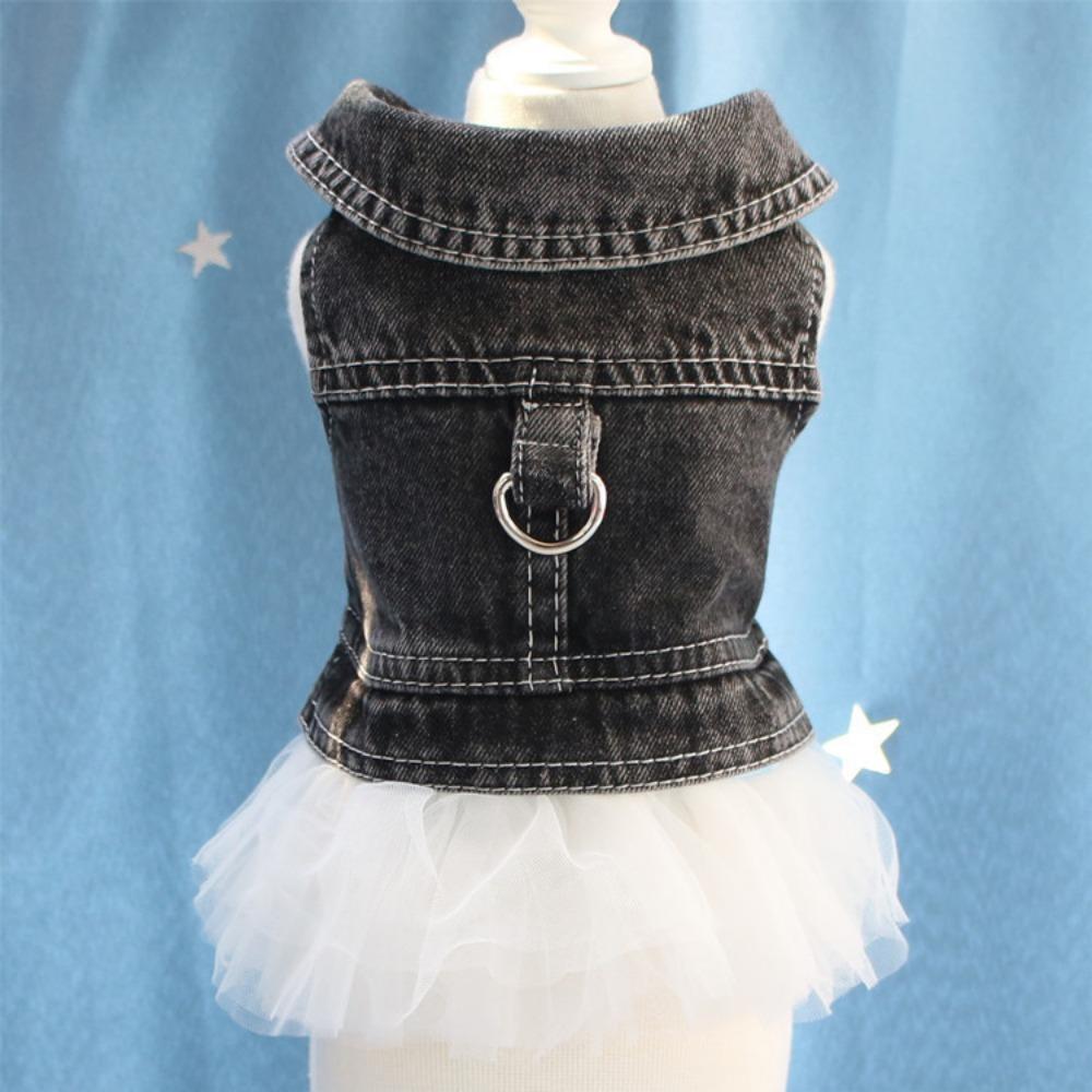 

Removable splicing pet small puppy dog clothes princess mesh denim skirt spring, autumn and winter XXL