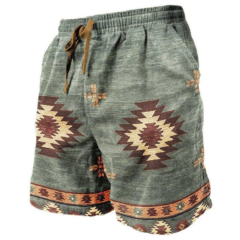Men's Summer Casual Beach Shorts Palm Tree Print Quick Dry Drawstring Waist