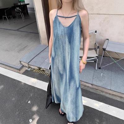 French Tie Dye Halter Dress Children's Summer Loose Look Slim Beautiful Sanya Beach Holiday Beach Dress
