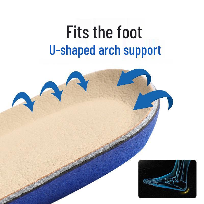 Men's Genuine Leather Breathable Sport Insoles - Sweat-Absorbent, Odor-Resistant, Shock-Absorbing, Soft-Cowhide Sole, Deodorizing for Casual Wear