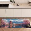 Japanese Mount Fuji Cherry Blossom Kitchen Runner Rug, Non-Slip Washable Floor Mat with Scenic Print for Kitchen, Bathroom Area
