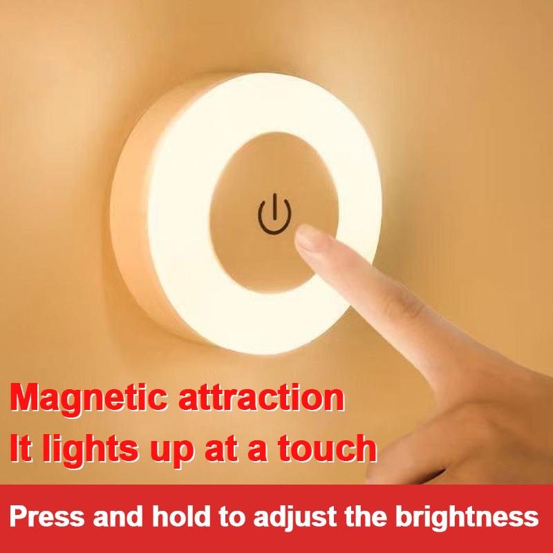 Mini Luci Notturne a LED con Sensore Tattile Ricaricabili USB Cucina Camera da Letto Base Magnetica Luce da Parete Rotonda Portatile Dimmerabile Lampada Notturna
