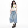 Trendy Summer Vintage Loose Straight Cropped Capri Denim Pants For Women Versatile Slimming AllMatch Basic Denim Bottoms