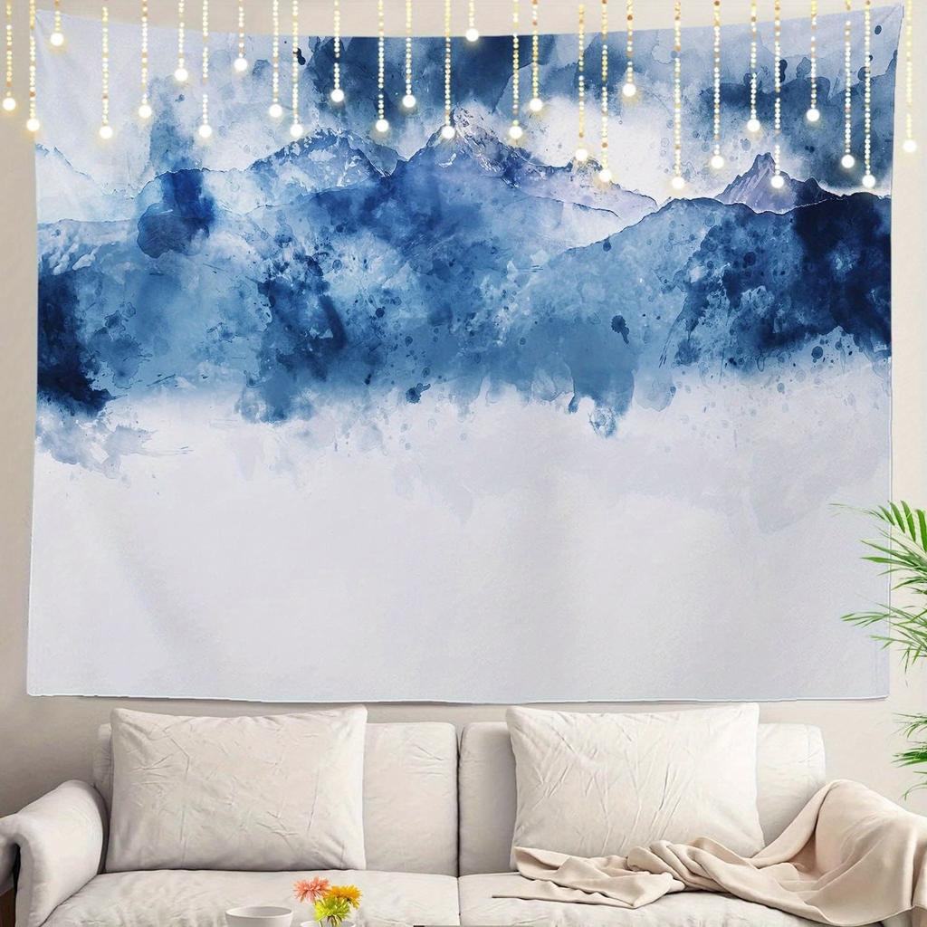 1pc Nordic-style watercolor mountain landscape tapestry, polyester fabric, machine washable, suitable for living room/bedroom.