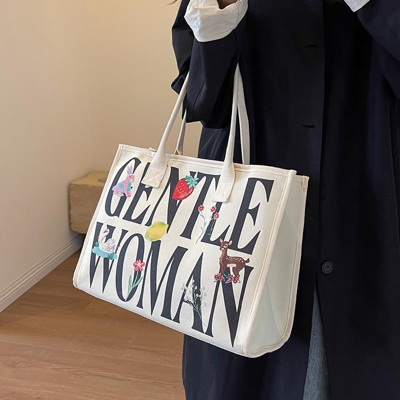 Colorful Letter Printed Canvas Bag New Large-capacity Casual Shoulder Bag