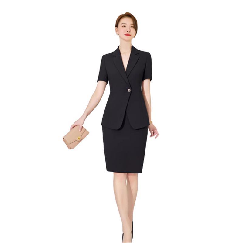 Women's Black Slim-Fit Short-Sleeve Professional Suit - Summer Fashion Workwear with Teacher Temperament