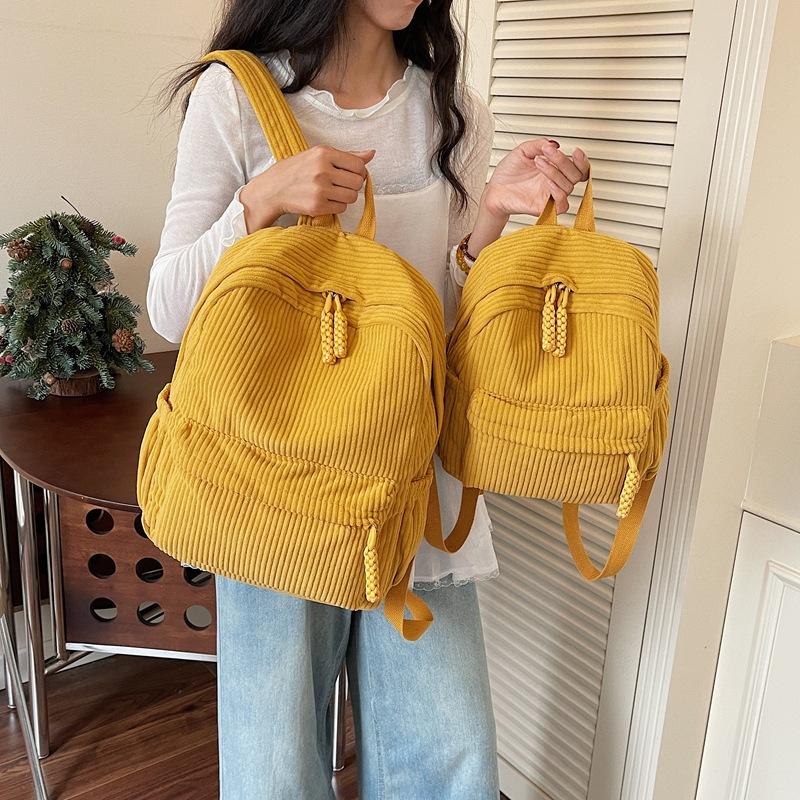 Schoolbag Corduroy Small Backpack Women's New Japanese School Bag of the Season Casual Simple Versatile Travel Shopping Soft Girl Backpack