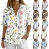 Women Fashion Polo Collar Button Vintage Floral Print Loose Fit Short Sleeve T Shirt Linen Blend Casual Top for Summer