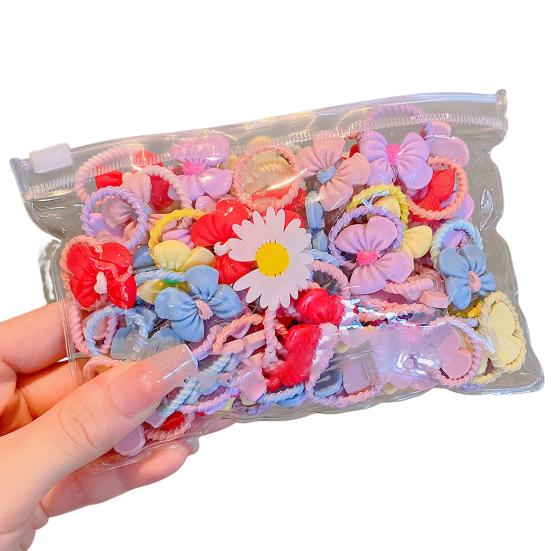 20Pcs Hair Ropes Colorful Cartoon Flower Bowknot Frog Decor High Elastic Girl Hair Ties Hair Accessories