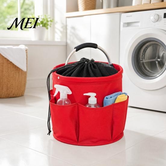 Spill-proof Storage Container Foldable Bag with Handle & Drawstring, Waterproof Oxford Cloth Pouch Multi-Pockets, Large Cleaning Tools Organizer