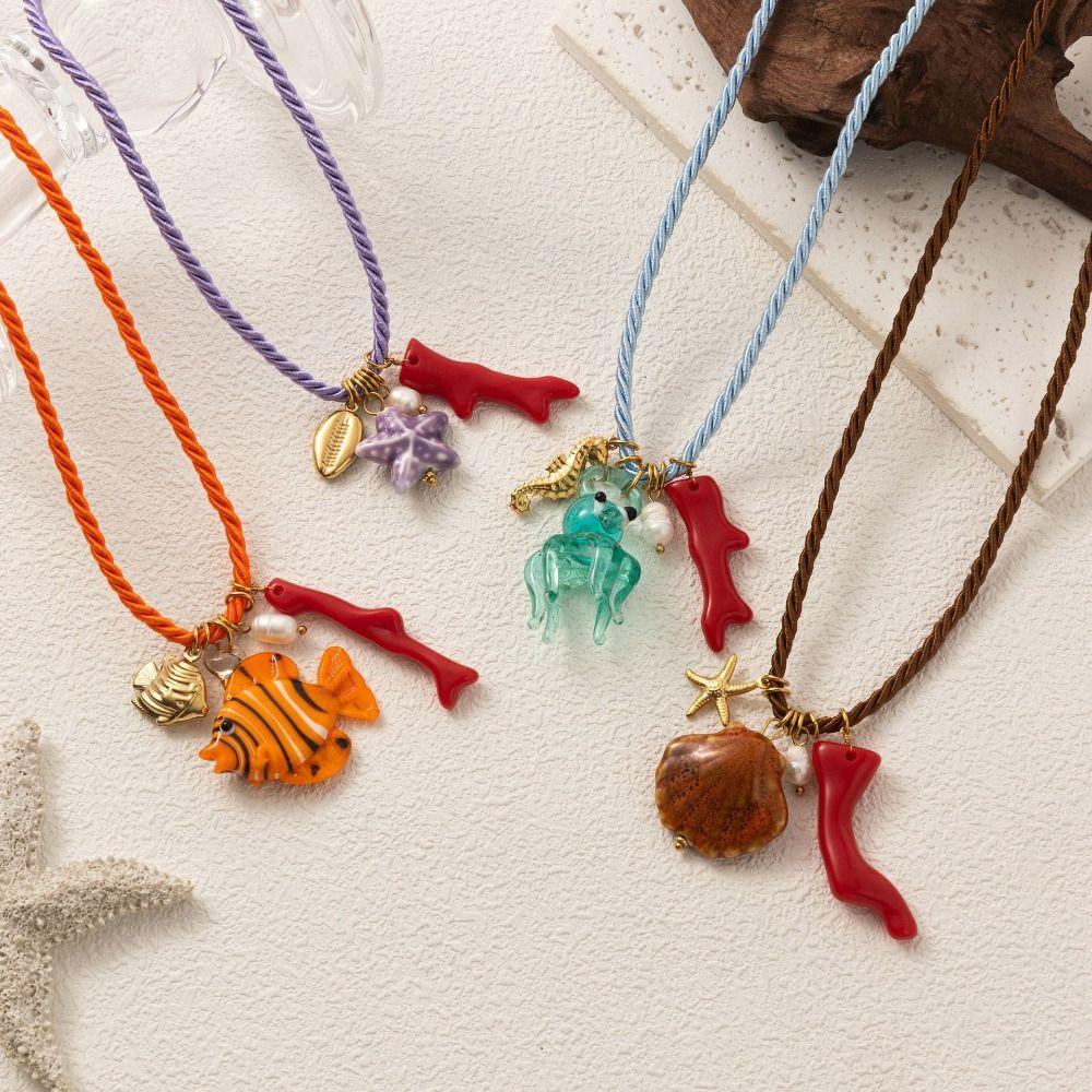 Necklace Set Resin Starfish Pendant Necklace Ethnic Style Dopamine Necklace  Gift