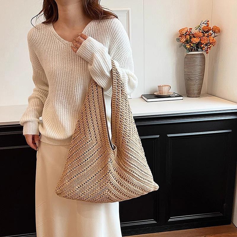 Artistic Style Colorful Knitted Bag Fashionable Casual Shoulder Bag Large Capacity Fresh Commuter Tote Bags For Women Gift