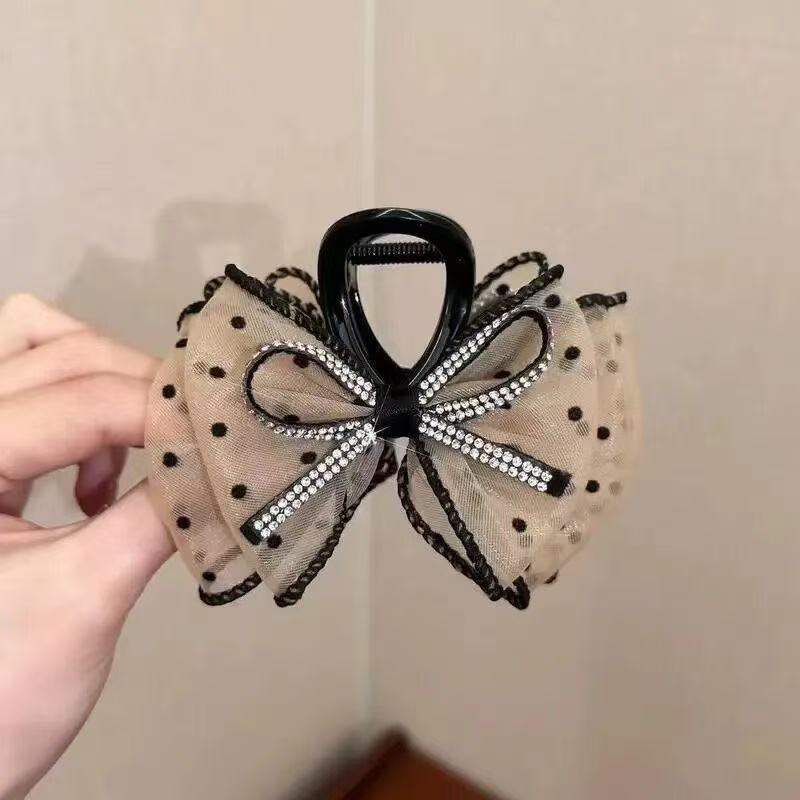 2025 High-End Polka Dot Mesh Bow Shark Hair Clip