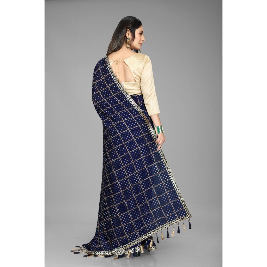 Trendiger neuer indischer traditioneller Vichitra Saree mit Spitzen- und Bordürenweberei