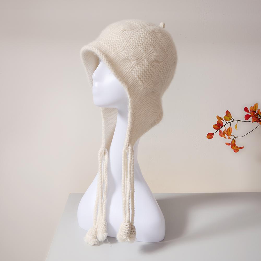 Custom Women Winter Warm 100% Pure Cashmere Beanie Hats Rolled Ege Solid Color Casual Luxury Fashion Knit Cashmere Beanie Caps One Size белый