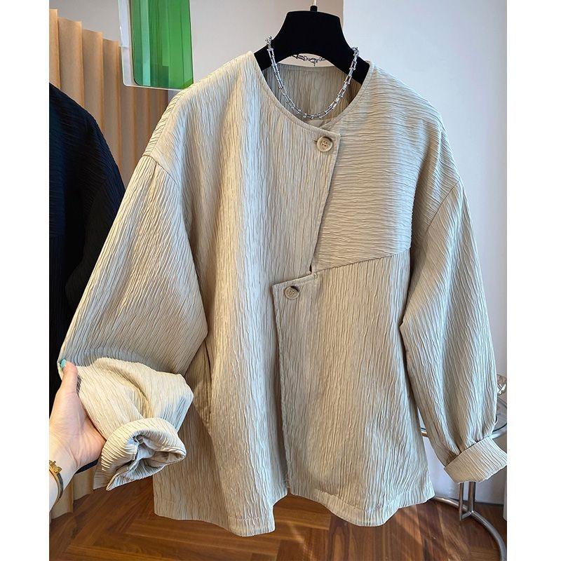 Irregular Texture Pure Color Long Sleeve Coat Women Comfortable Spring Autumn Loose Casual Top