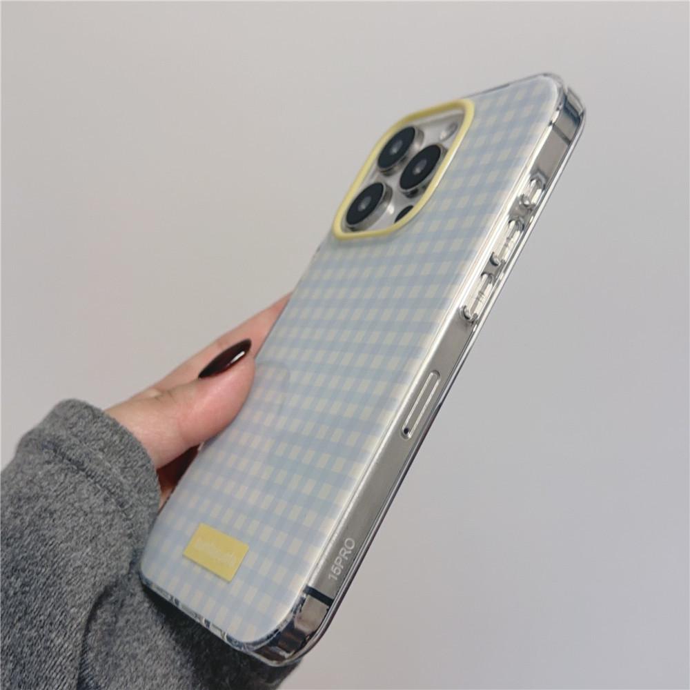 Fresh Blue Plaid 3D Phone Case for Apple 17Pro, 15ProMax, 14/13, 16P - Korean Style