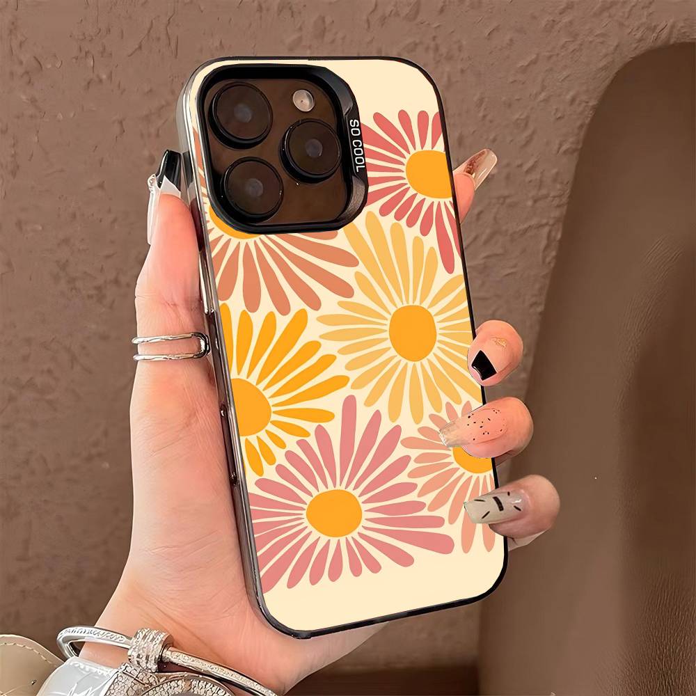 Retro Daisy Floral Summer Trendy phone case for iPhone 17 17Air 16 15 14 13 12 11 Pro Max Plus Colorful Silver