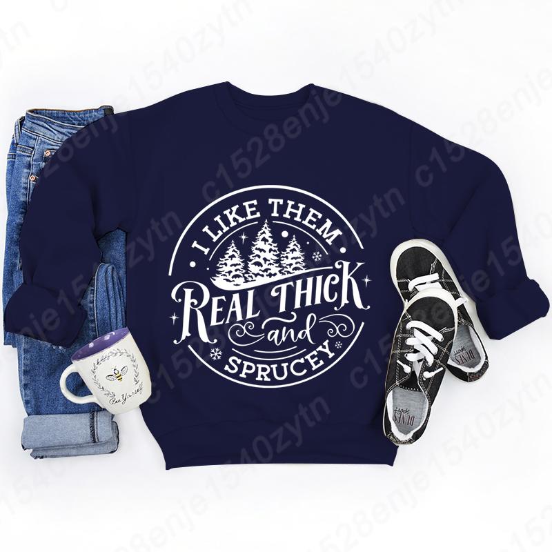 Рождество Я Люблю Их Очень Густыми И Еловыми Принт Пуловер Женский Однотонный Свитшот с Круглым Вырезом Без Капюшона Осенне-Зимний Свитшот XL