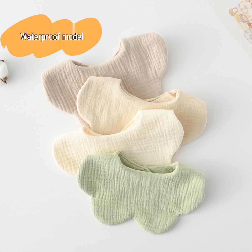 Korean-Style Solid Color Gauze Baby Petal Bib, Soft 7-Layer Waterproof, All Cotton, Class A