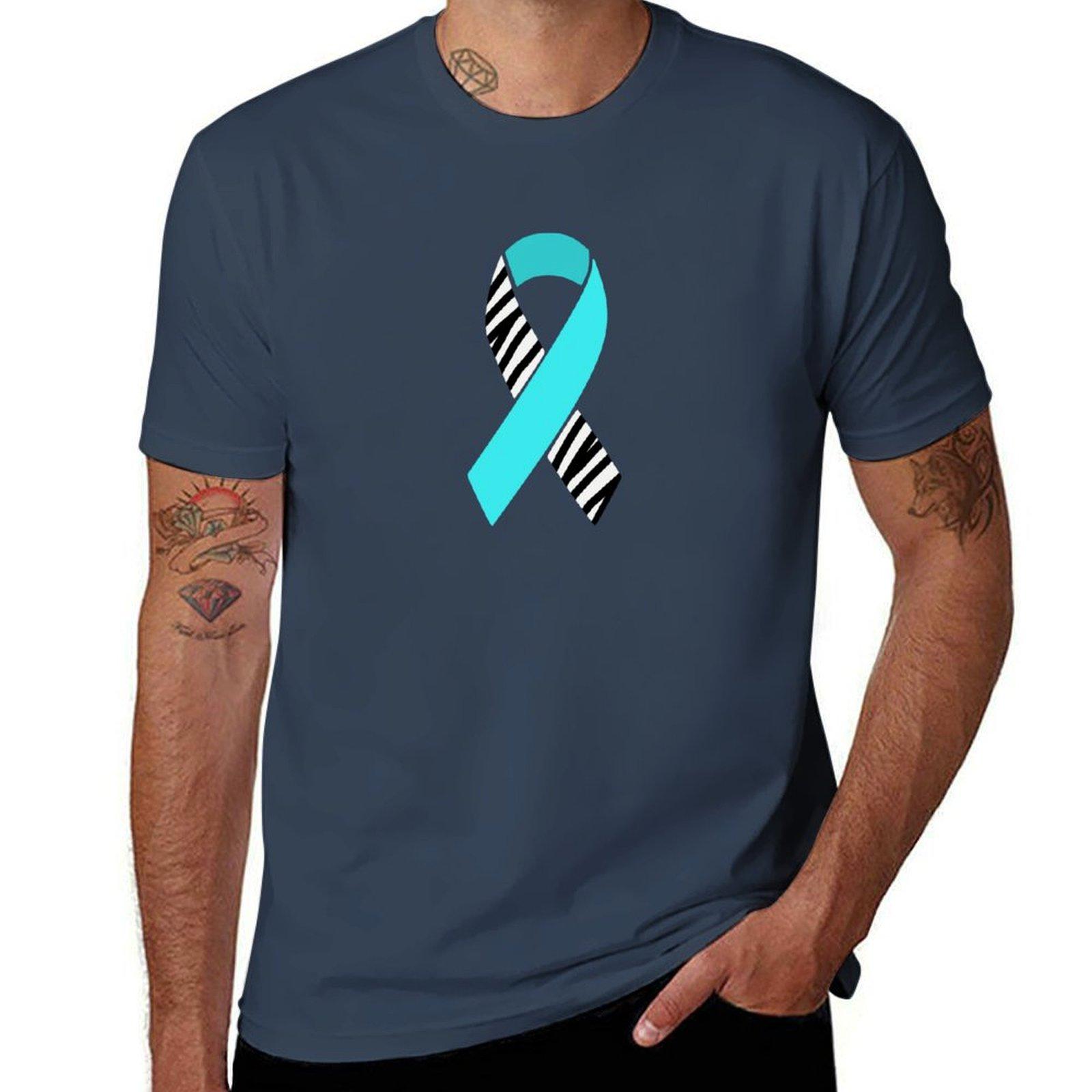 Turquoise and Zebra Print Awareness Ribbon (Dysautonomia and EDS) T-Shirt t shirts for man pack white T-Shirt S