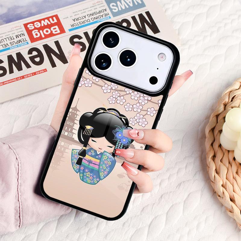 Japanische Geisha Kokeshi Puppe Handyhülle Für IPhone 17 16e 15 14 13 12 11 Pro Max Air Mini Weiche Schutzhülle