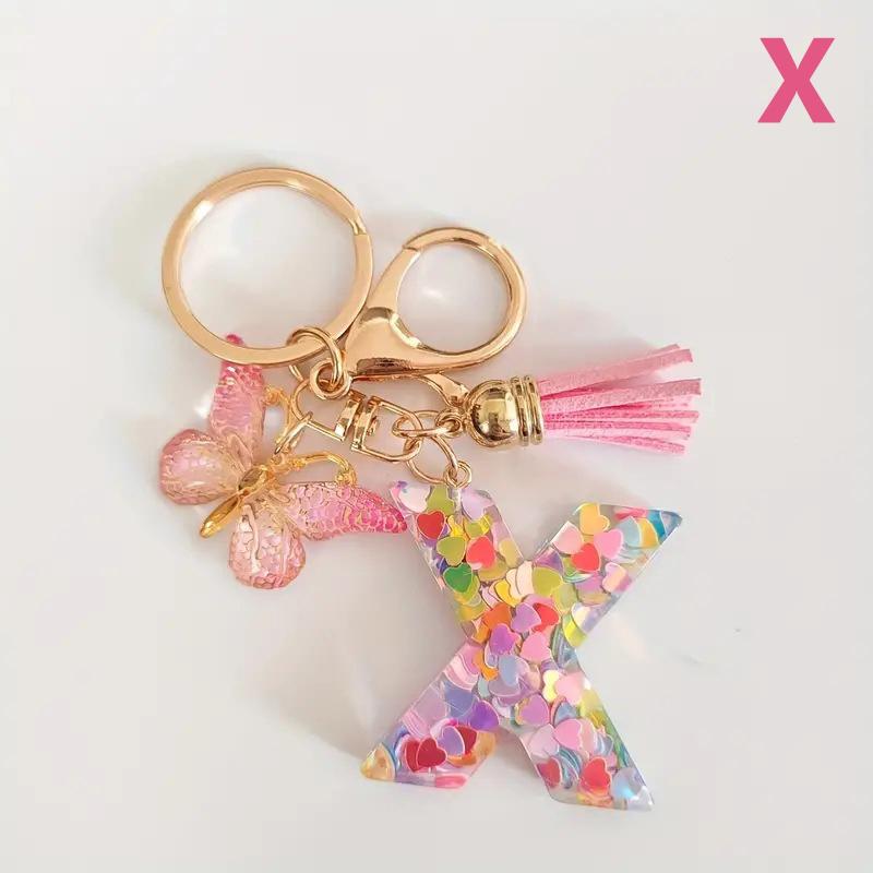 Breloc cu Litere cu Paiete, Ciucure, Pandantiv Fluture, Breloc Inițială, Agățătoare pentru Geantă, Farmece, Lanț Chei Auto, Cadou de Ziua Îndrăgostiților