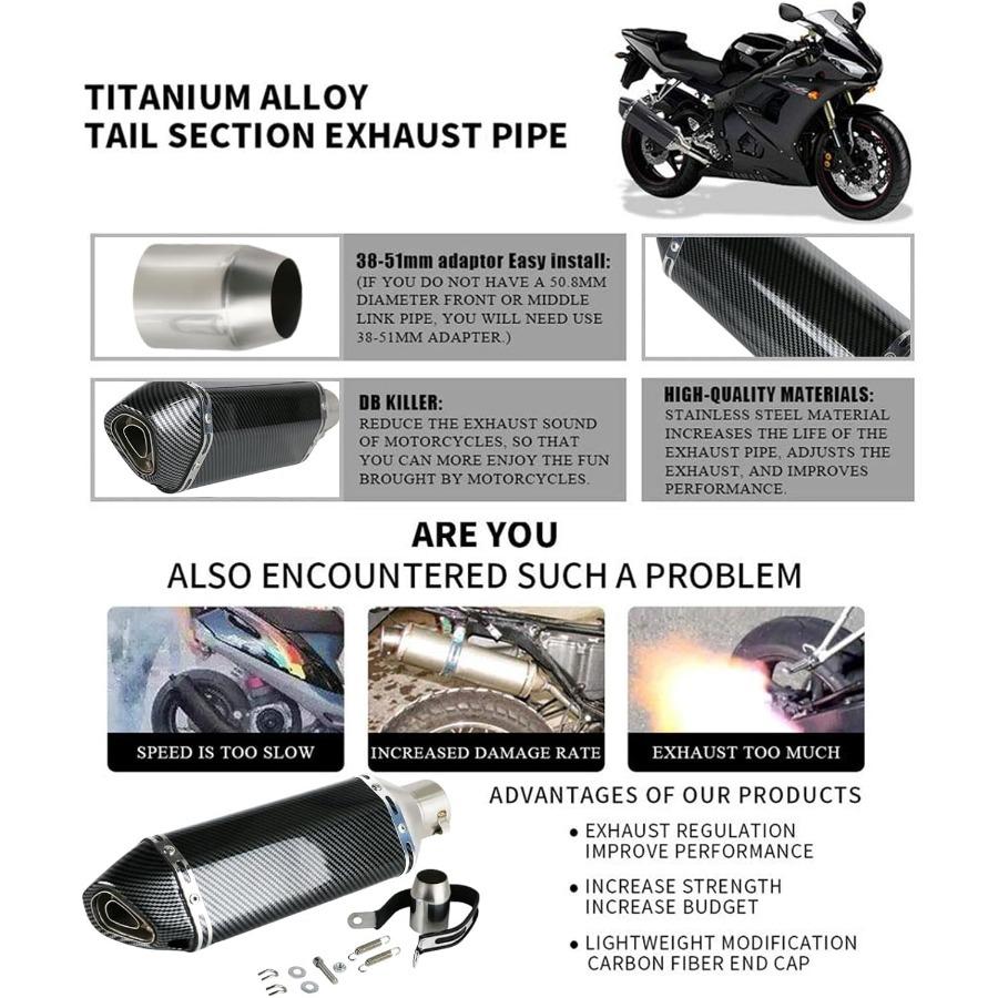 Exhaust Muffler Carbon Fiber 1.52 Inlet with Removable DB Killer for Street and Sport Motorcycles and Scooters Featuring 3851mm