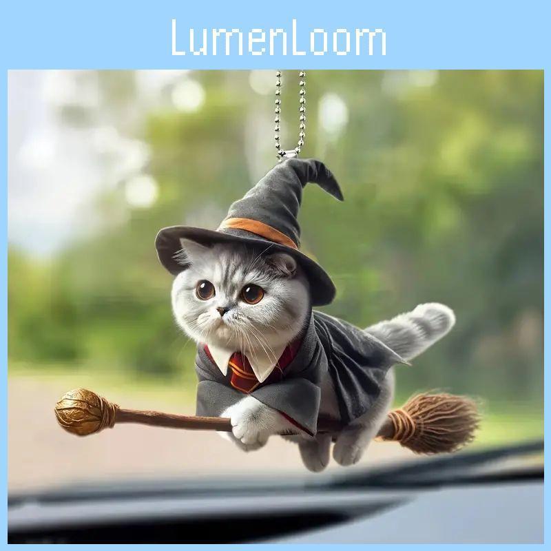 Acryl Flache Oberfläche Auto Ornament Mit Magischer Katze Reitet Besen Design Zur Aufwertung des Autoinnenraums