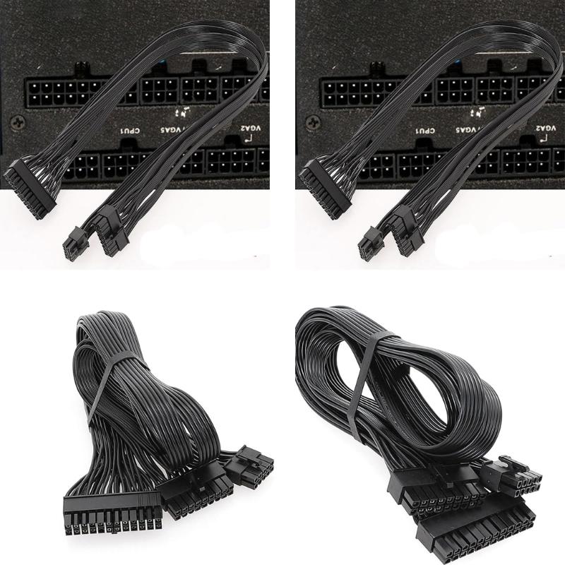 Black Flat 10Pin + 18Pin To 24Pin Modular Power Cable 18AWG for Computer Power Supply 60cm Length