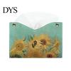 Desktop Napkin Container PU Leather Tissue Box Cover with Wild Rose/Sunflower Pattern, Foldable Organizer, Holder Reusable Storage Case, Facial Paper