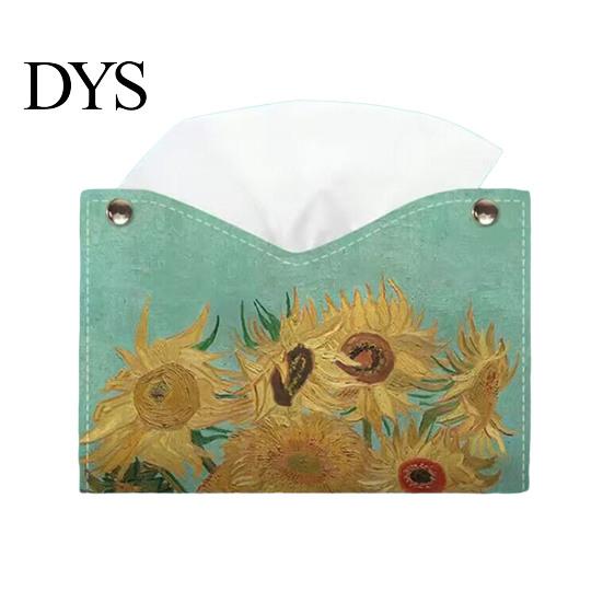 Desktop Napkin Container PU Leather Tissue Box Cover with Wild Rose/Sunflower Pattern, Foldable Organizer, Holder Reusable Storage Case, Facial Paper