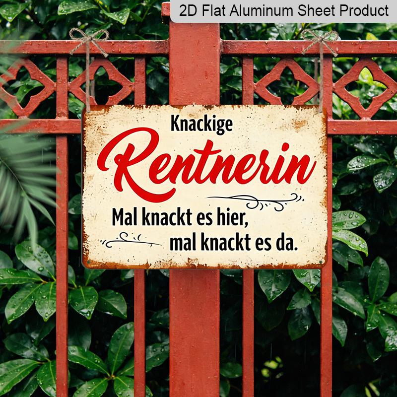 2D Flat 1pc Vintage German Metal Wall Sign "Knackige Rentnerin" (Clever Pensioner/Retired Lady) - 12"x8" Aluminium Retro German Text Plaque for Home