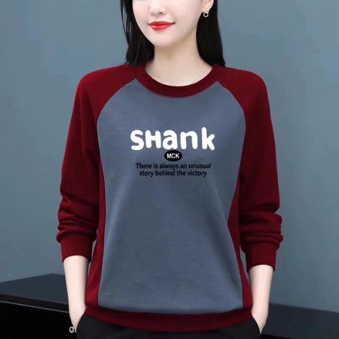 Women s Slim Fit Double-Sided German Fleece Round Neck Long Sleeve Shirt for Spring and Autumn M красный