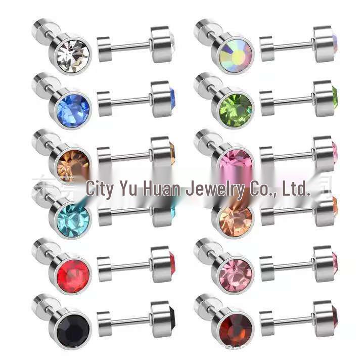 Kolczyk do chrząstki ze stali nierdzewnej z cyrkoniami i zakręcanym zapięciem