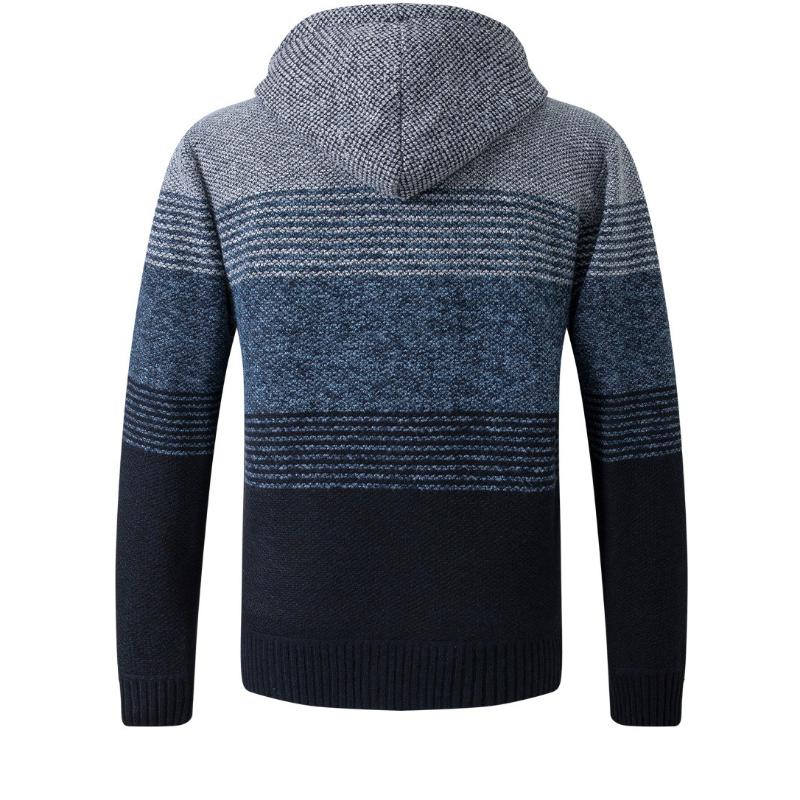 Men's Autumn Winter Striped Hooded Zipper Sweater Cardigans - Thick Color-Blocked Warm Knitwear for Casual Wear