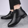Fashion Genuine Leather Male Basic Boots Side Zipper Men Shoes All-match Men High Top Outdoor Shoes Fashion Men Winter Plush Snow Boots