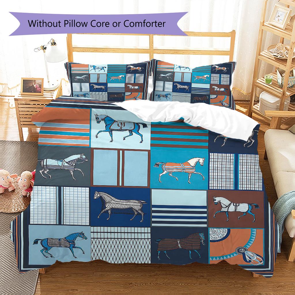 Horse Art Pattern Pattern Bedding Quilt Set Quilt Cover Pillowcase Home Decoration Gift (1 * duvet cover + 2 * pillowcase, without core)