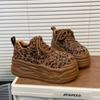 Soft Leather Muffin Thick-soled Leopard Print Board Shoes Heightening Shoes Women's Popular New Autumn Casual Biscuit Shoes