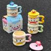 High Looking Cute Ceramic Cup with Lid Spoon for Girls Coffee Mug Large Capacity Water Cup Birthday Gift