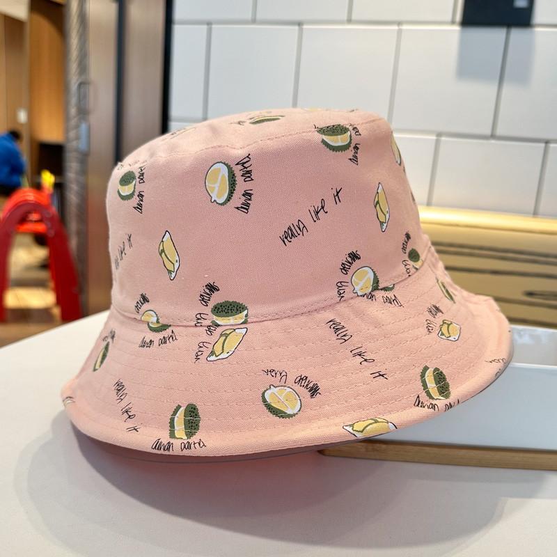 Stylish Korean Durian Embroidered Double-sided Fisherman Hat For Women Spring/summer Sun Protection Bucket Hat