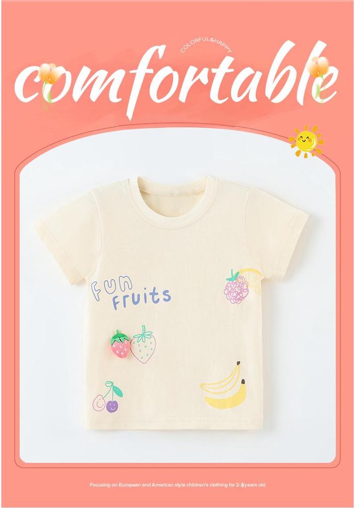 Summer Strawberry Print Toddler Girls' Short Sleeve T-shirt