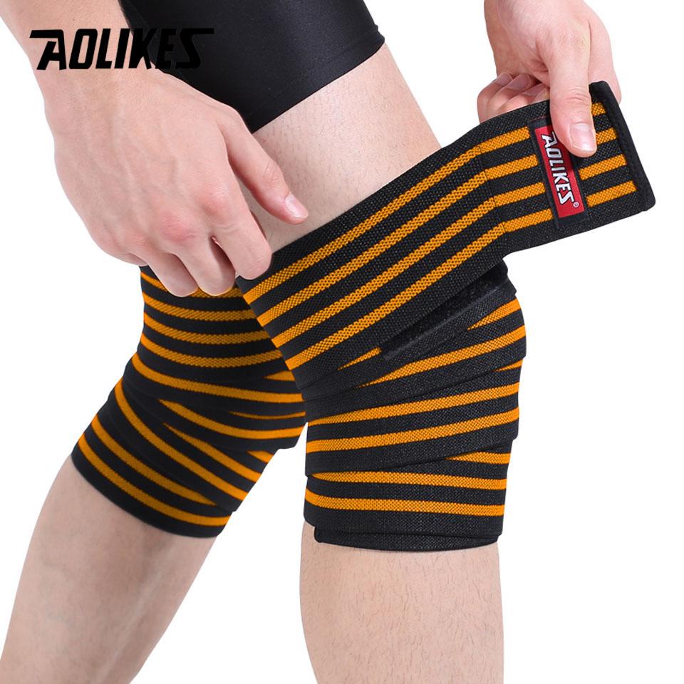 

Aolikes 1Pcs 180*8Cm Fitness Weightlifting Leg Knee Compression Straps Wraps Elastic Bandages Poverlifting Squats Training