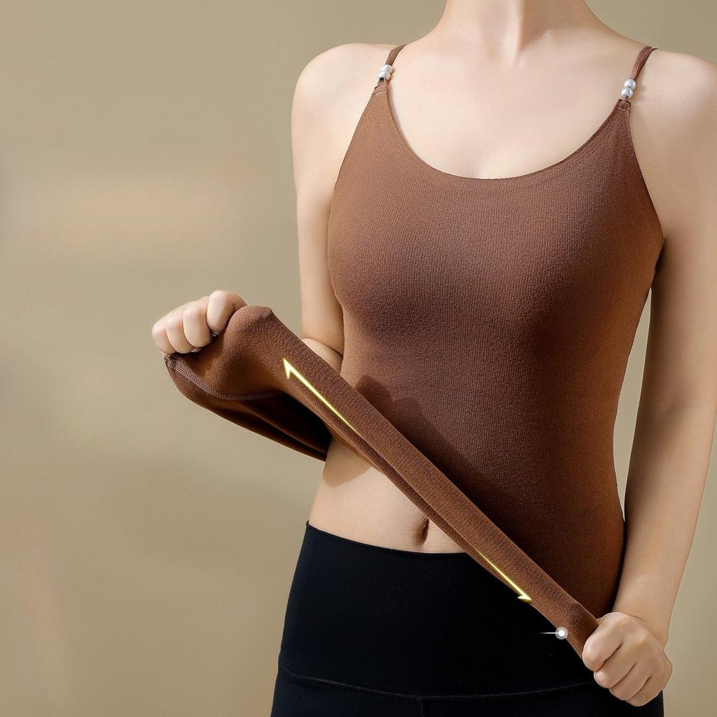 Pearl Double Shoulder Straps Camis Women Solid Color U Neck Crop Tops Fashion Warm Tube Top Female Sleeveless Camisole