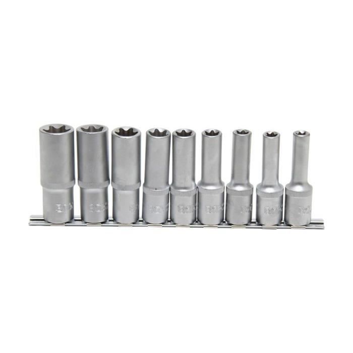 Jeu de douilles, profil E 12,5 mm (1/2") E10 - E24 9 pièces