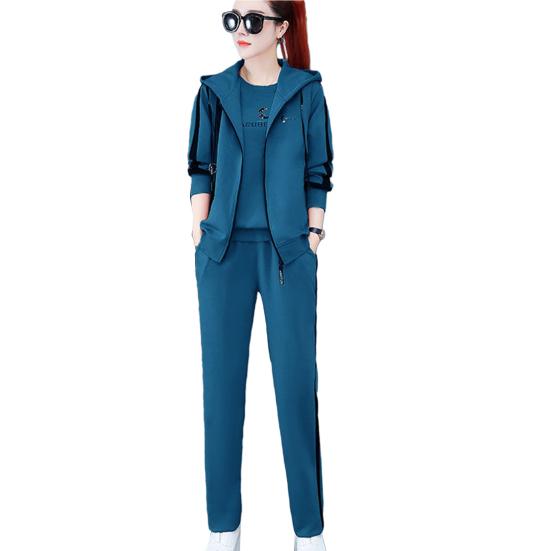 3 Pcs/Set Women Coat Top Pants Set Color Matching Soft Thick Hooded Long Sleeves Zipper Elastic Cuff Lady