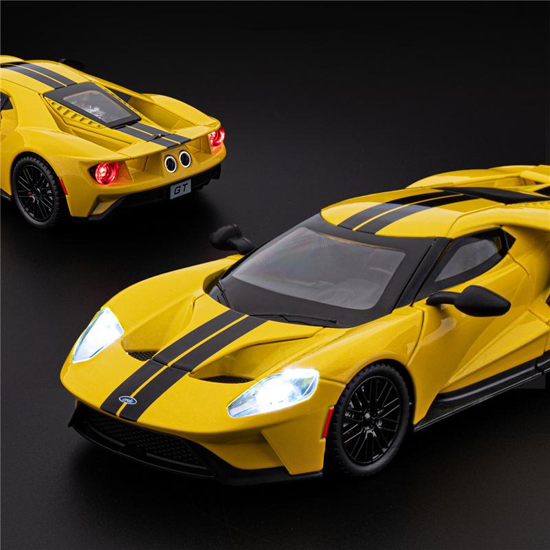 1:24 Ford GT Alloy Super Sports Car Model Diecasts Metal Racing Vehicles Car Model High Simulation Sound and Light Kids Toy Gift